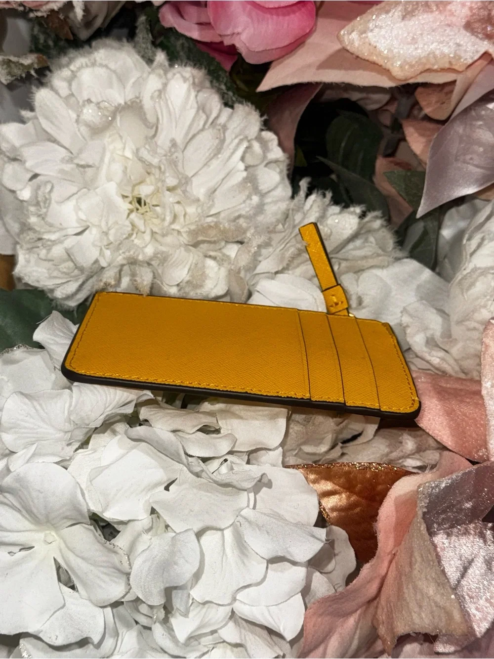 Tory Burch Mustard Yellow Leather Zip Card Wallet NWOT